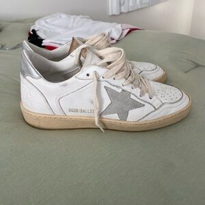 Golden Goose Ball Star White and Silver Sneakers